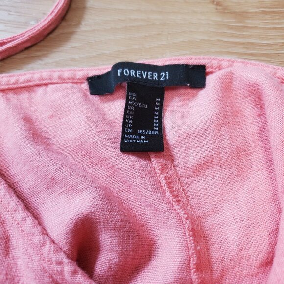 Forever 21 Womens Dress Sz M Coral Orange Button Front Mini Linen Blend Strappy - Picture 5 of 16